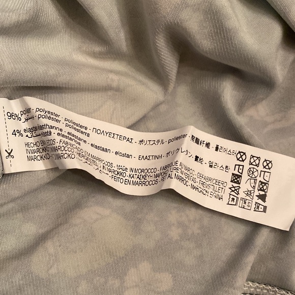 ZARA Floral Print Mini Shirt Dress S Green White Long Sleeve V-Neck Retro - Picture 7 of 12